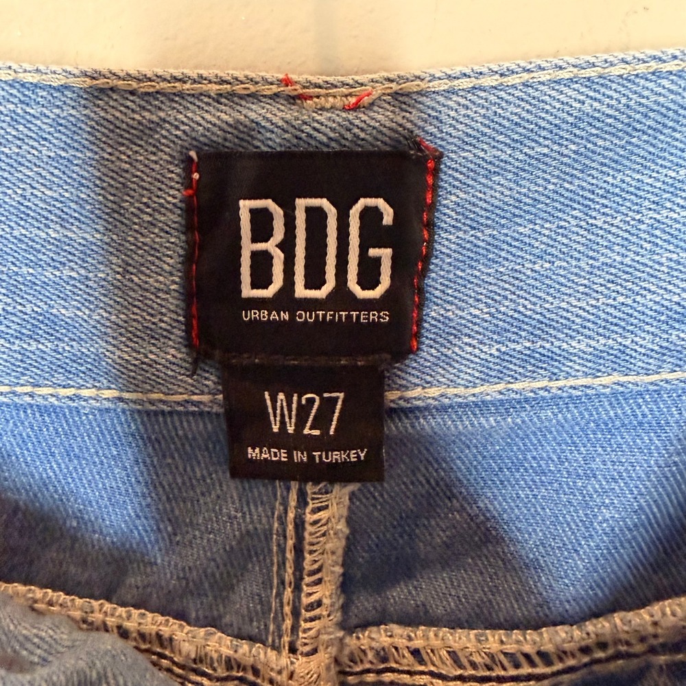 BDG Urban Outfitters Blue Victoria Pinstripe Carpenter Cropped Jeans Size 27 - Picture 12 of 13